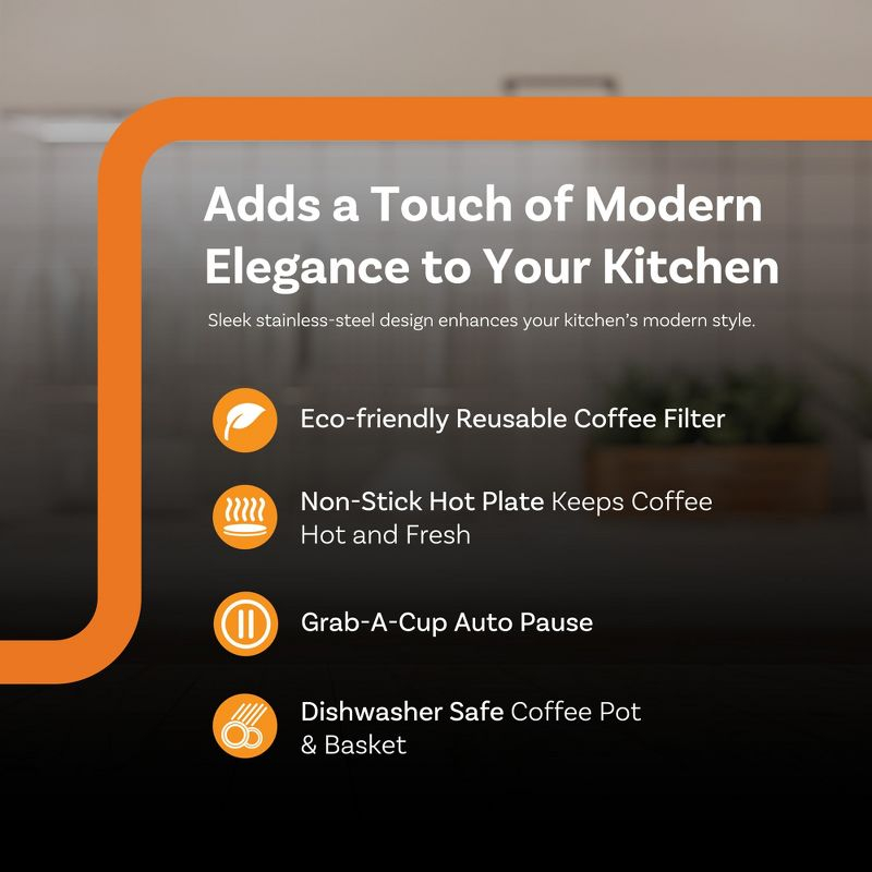 Complete Cuisine 12-Cup Drip Coffee Maker, Programmable Timer, Stainless Steel, Reusable Filter, Auto Shut-Off, Hot Brew Function, Black/Silver
