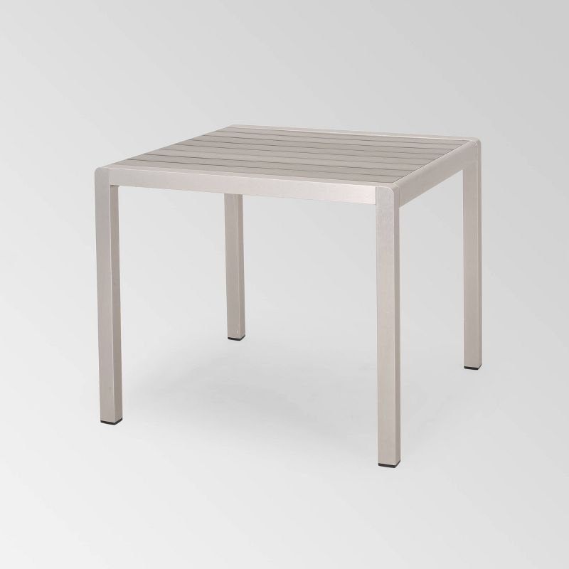Cape Coral Square Aluminum Dining Table - Silver - Christopher Knight Home: Weather-Resistant, HDPE Top, Seats 4