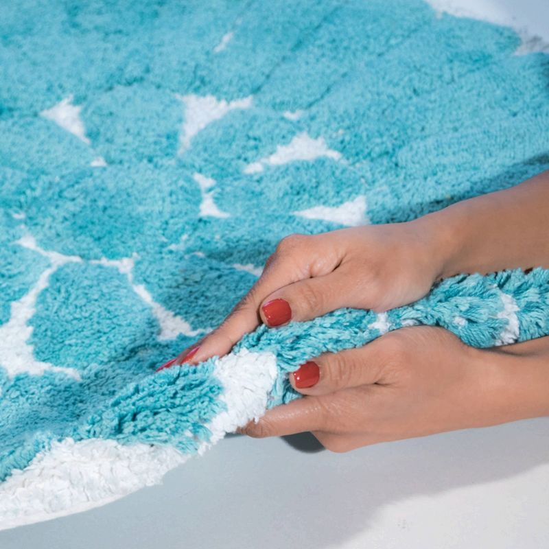 2pc Bursting Flower Bath Rug Set Aqua - Chesapeake Merchandising: Cotton Tufted, Machine Washable, Non-Slip Backing