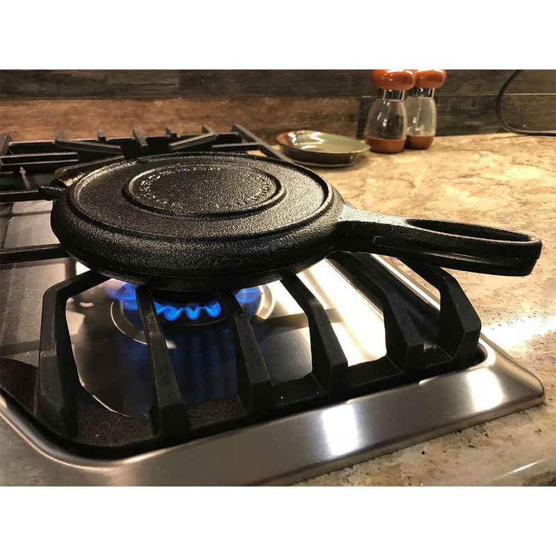 Lehmans Cast Iron Waffle Maker - Two Piece Hinged Non-Electric Waffle Iron for Stovetop or Grill Makes 7 inch Round Waffles - Non-Drip Double Rim - 8