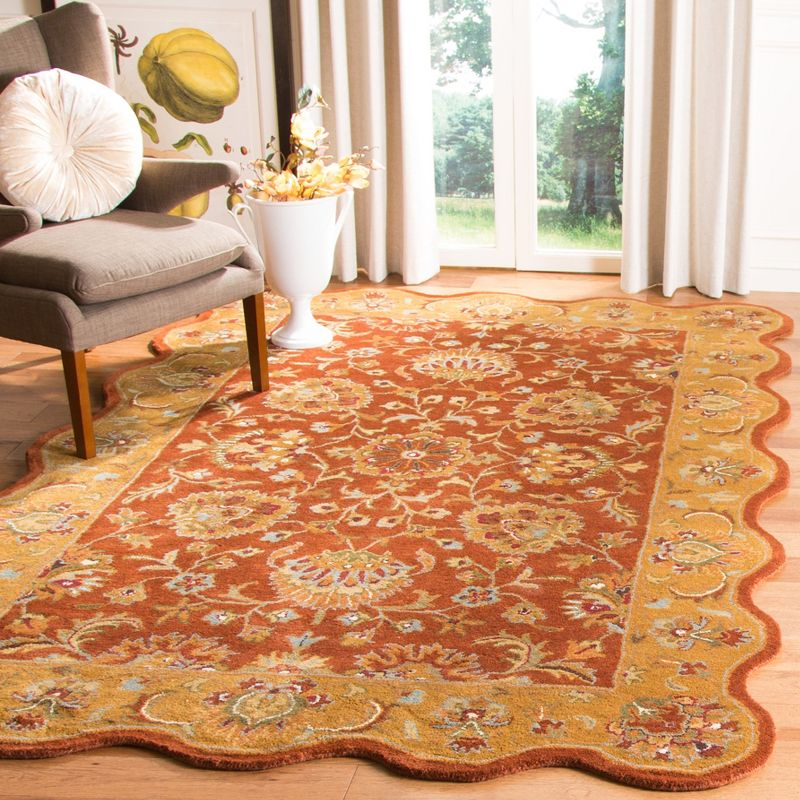 Heritage HG820 Hand Tufted Area Rug - Red/Natural - 6'x9' Scalloped Edge - Safavieh.