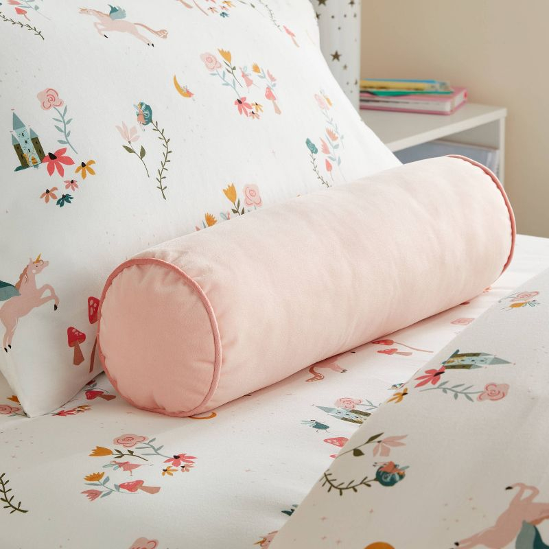Round Bolster Kids' Pillow Pink - Pillowfort™: Velvet Cylinder Throw Pillow, OEKO-TEX Certified, Indoor Use