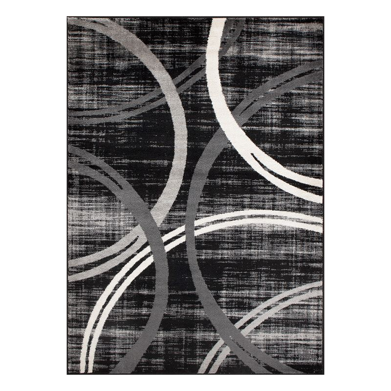 World Rug Gallery Contemporary Abstract Circles Design 3'3" x 5'  Black Area Rug