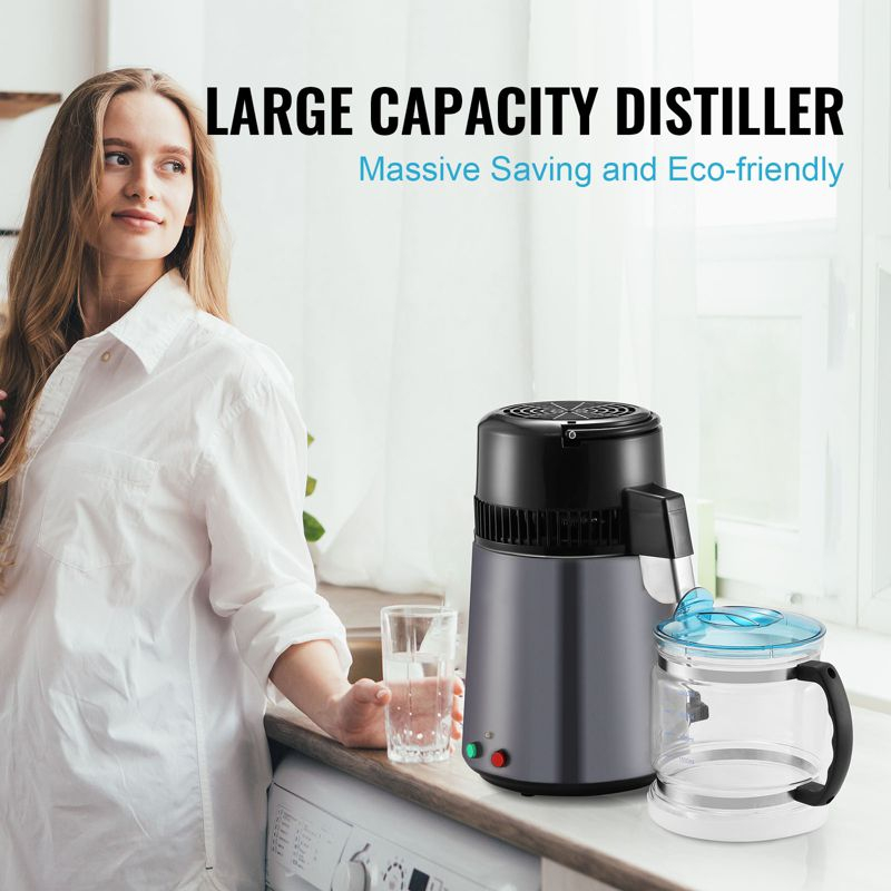 VEVOR Water Distiller, 4L 1.05 Gallon Pure Water Purifier Filter For Home Countertop, 750W Distilled Water Maker, Stainless Steel Interior Distiller
