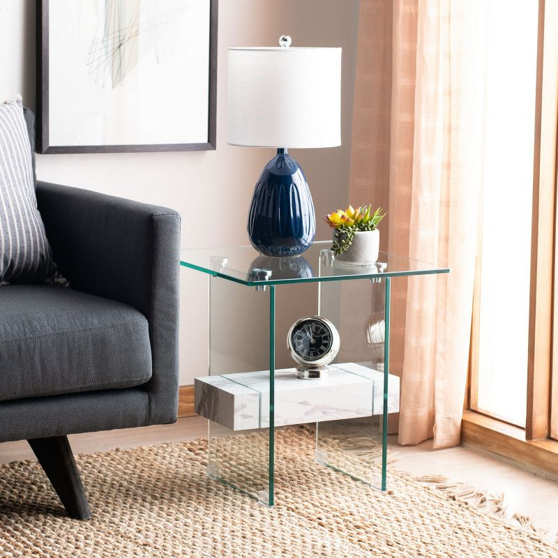 Kayley Accent Table - Glass/Faux White Marble Shelf - Safavieh.