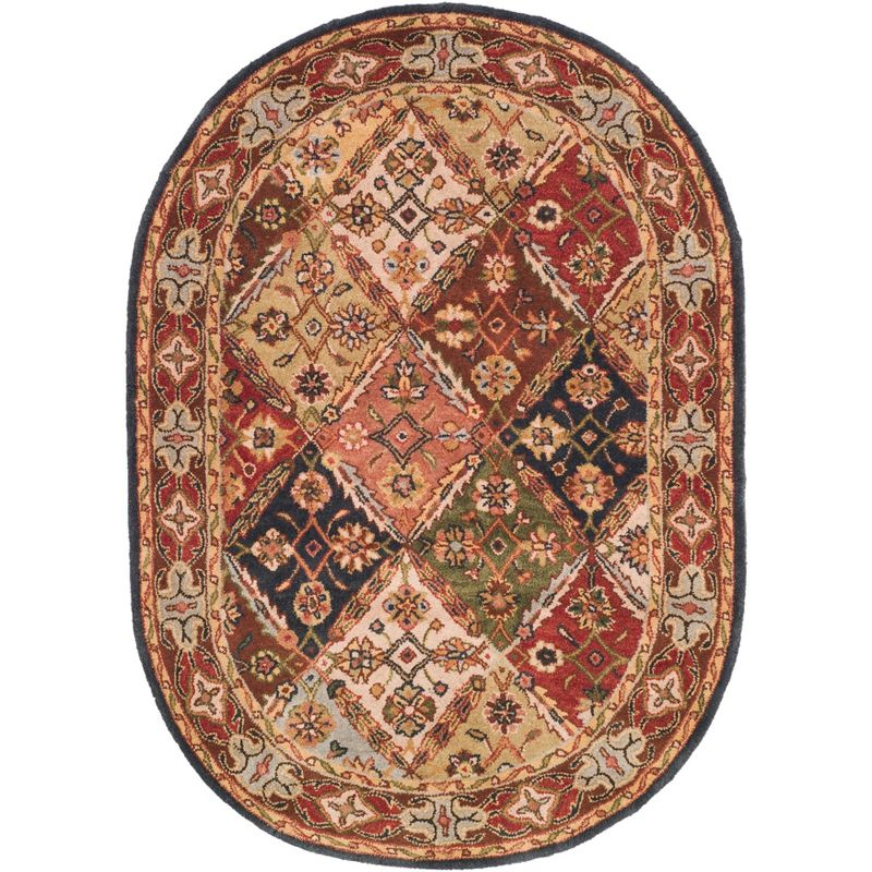 Heritage HG316 Handmade Area Rug - 4'6"x6'6" Oval - Green/Red - Safavieh