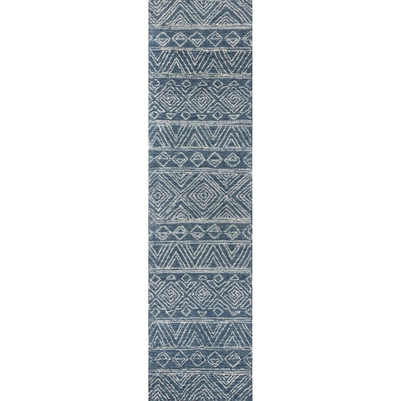 2'x8' Runner Mallorca Evalyn Rug Denim - Momeni: Wool, Geometric, Modern, Handmade, Low Pile, Indoor Area Rug