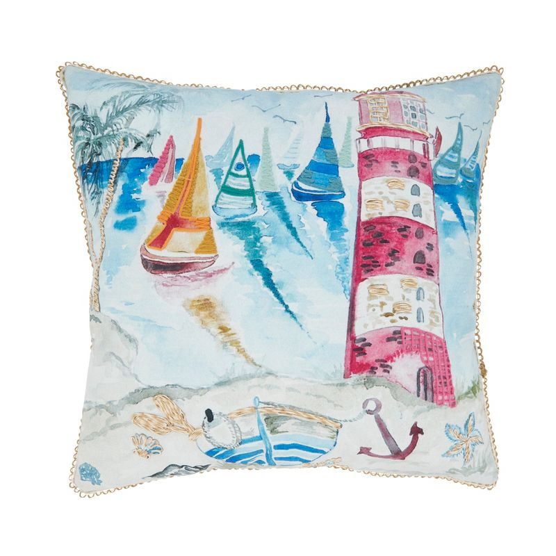 Saro Lifestyle Coastal Outdoor Lighthouse Poly Filled Pillow, 20"x20", Multicolored
