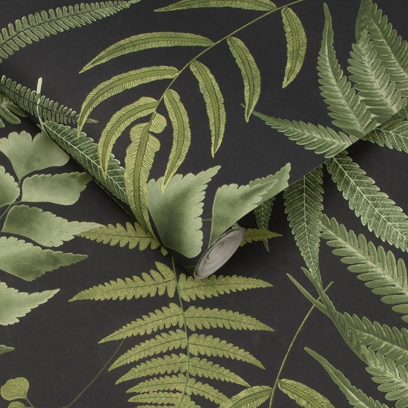 Midsummer Fern Black and Green Tropical Leaves Paste the Wall Wallpaper
