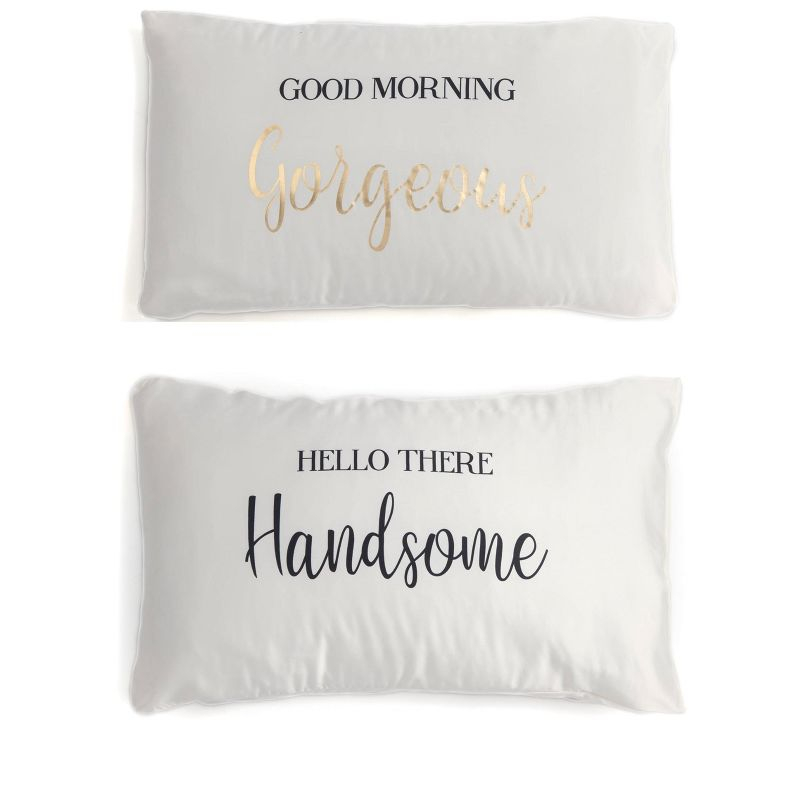 Shiraleah Set Of 2 Standard Pillowcases "Good Morning Gorgeous/ Hello There Handsome" - Shiraleah