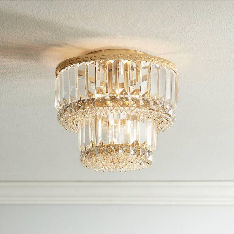 Vienna Full Spectrum Magnificence Modern Ceiling Light Flush Mount Fixture 10 1/2" Wide Soft Gold 3-Light LED Faceted Crystal for Bedroom Living Room