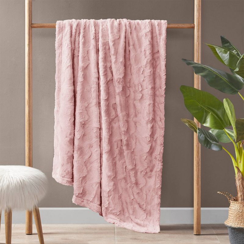 60"x70" Oversized Marselle Faux Fur Throw Blanket Blush - Madison Park