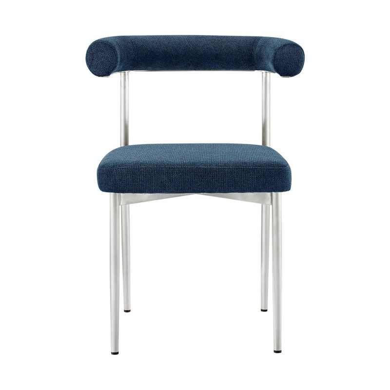 Armen Living Set of 2 Shannon Brushed Stainless Steal and Fabric Dining Chairs Blue