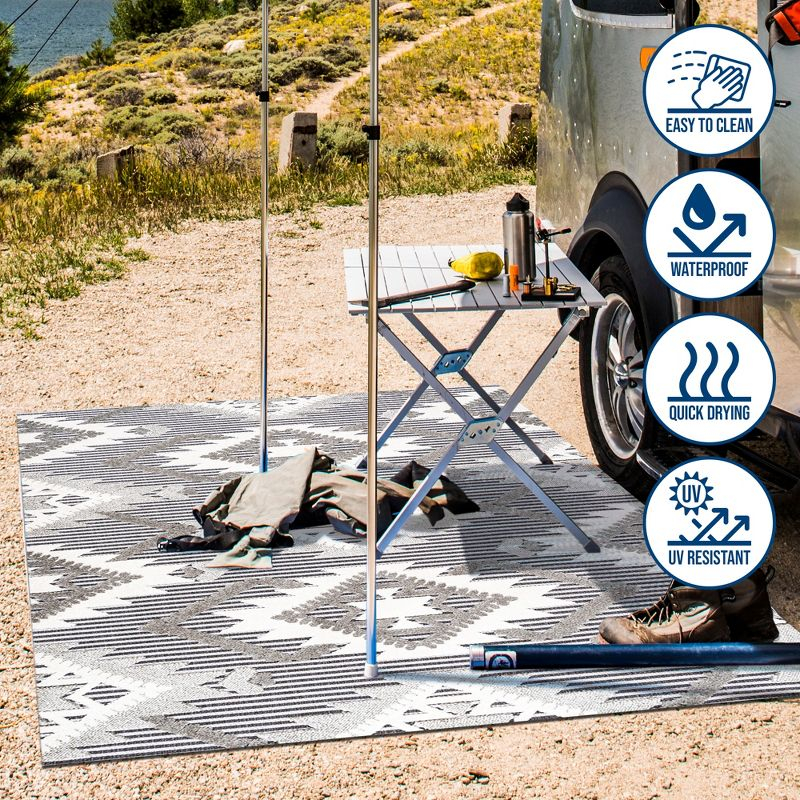 8'x10' Sumak High-Low Pile Neutral Diamond Kilim Indoor/Outdoor Area Rug, Gray/White/Black - JONATHAN Y