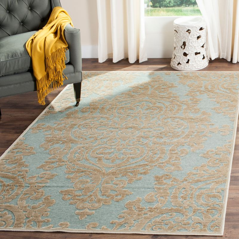Paradise PAR390 Power Loomed Area Rug - Stone/Aqua - 5'3"x7'6" - Safavieh.