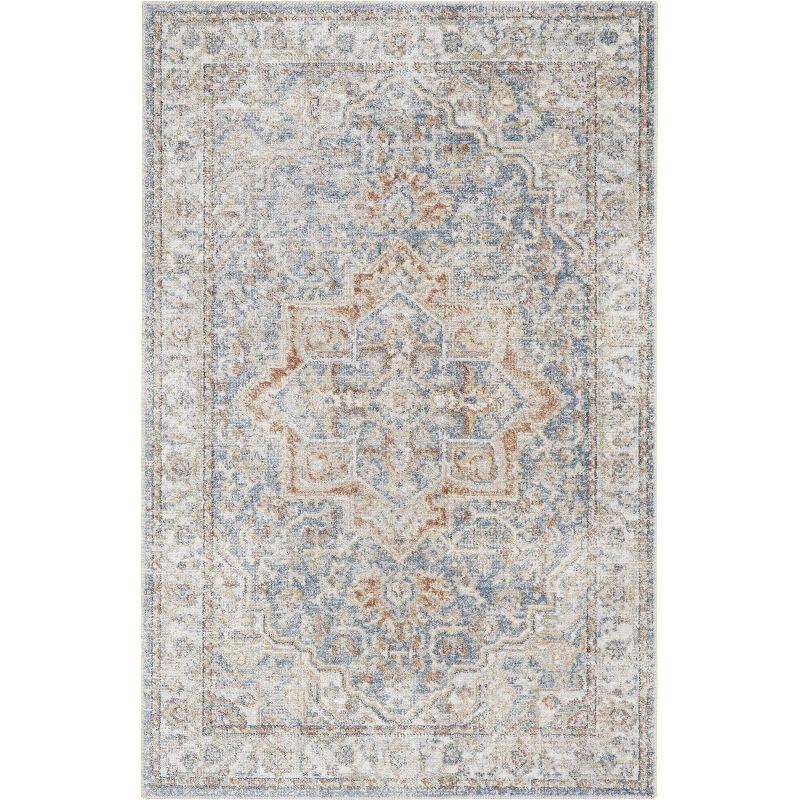 Nourison Astra Machine Washable Vintage Medallion Indoor Bathroom, Kitchen Area Rug Denim Multi 3'3" x 5'