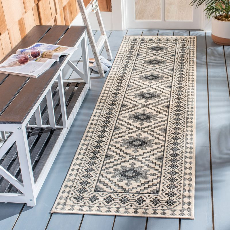 Veranda VER099 Power Loomed Indoor/Outdoor Runner Rug - Ivory/Slate - 2'3"x10' - Safavieh.