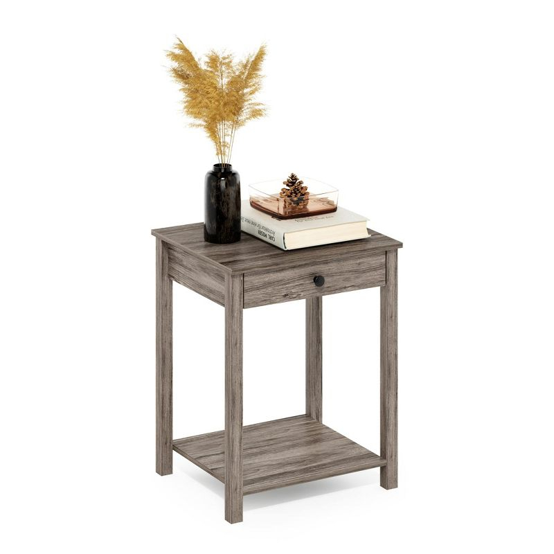 Furinno Mid-Century Sofa Side End Table W/Drawer & Open Storage Shelf,Rustic Oak