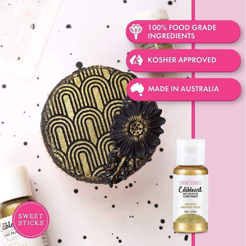 Sweet Sticks Edible Art Metallic Food Paint, 15ml, Antique Gold