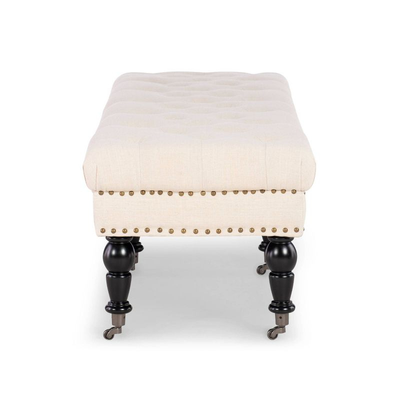 62" Isabelle Linen Tufted Bench with Nailhead Trim & Casters - Entryway, Bedroom - Linon