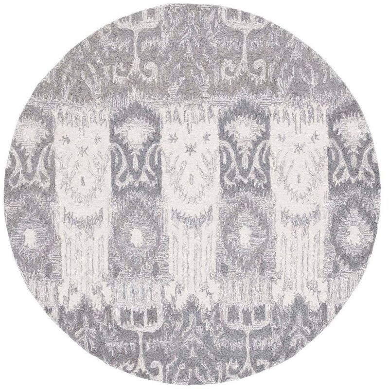 Ikat IKT653 Hand Tufted Area Rug - Grey/Ivory - 6' Round - Safavieh.