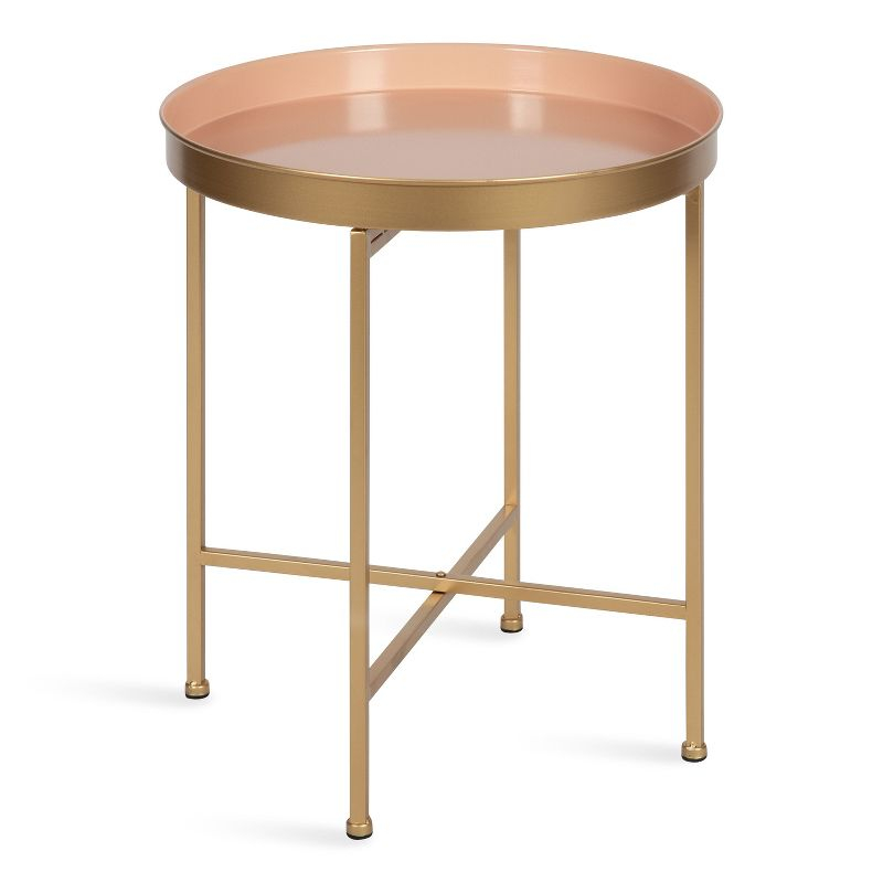 Kate and Laurel Celia Round Metal Side Table, 18.25x18.25x22, Pink and Gold