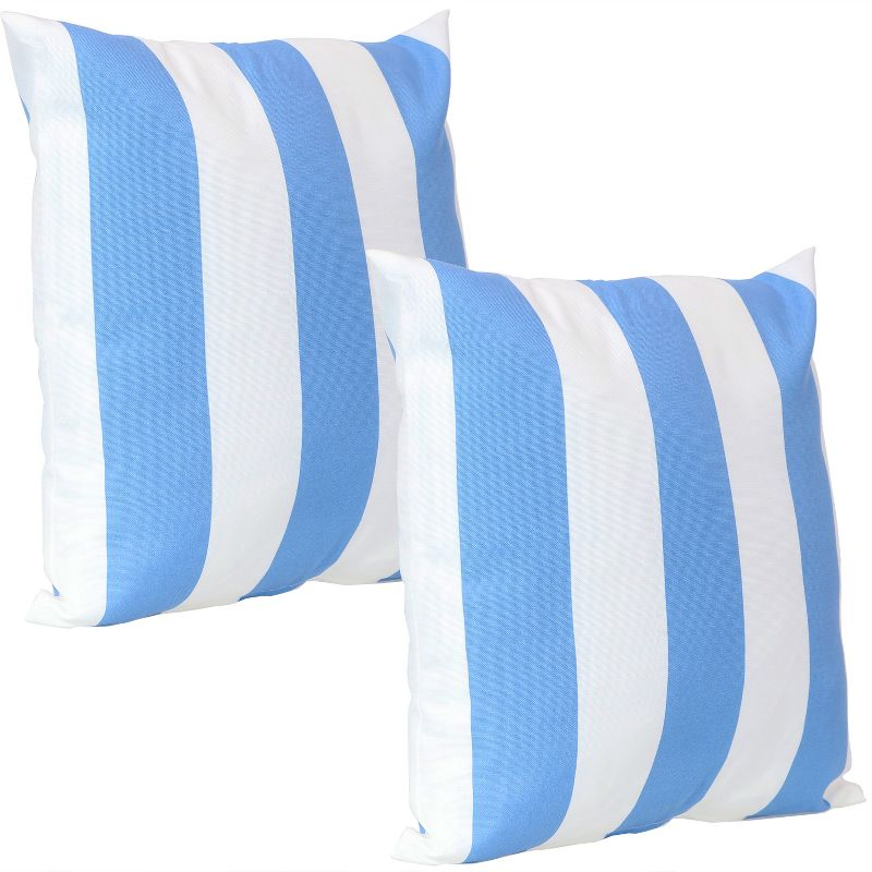 Sunnydaze Indoor/Outdoor Weather-Resistant Polyester Square Decorative Pillow Cover Only with Zipper Closure - Beach Bound Stripe - 2pk