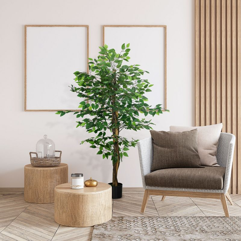 HOMCOM 5' Artificial Ficus Tree, Potted Indoor Fake Plant for Home Office Living Room Décor