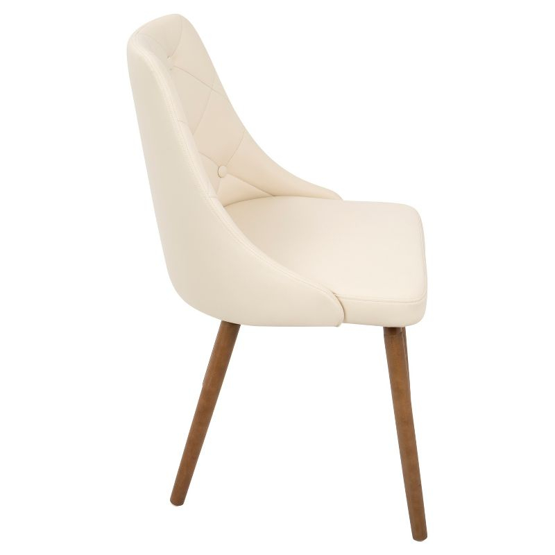 Giovanni Mid Century Modern Dining Chair Cream - Lumisource: Upholstered, Walnut Finish, Faux Leather