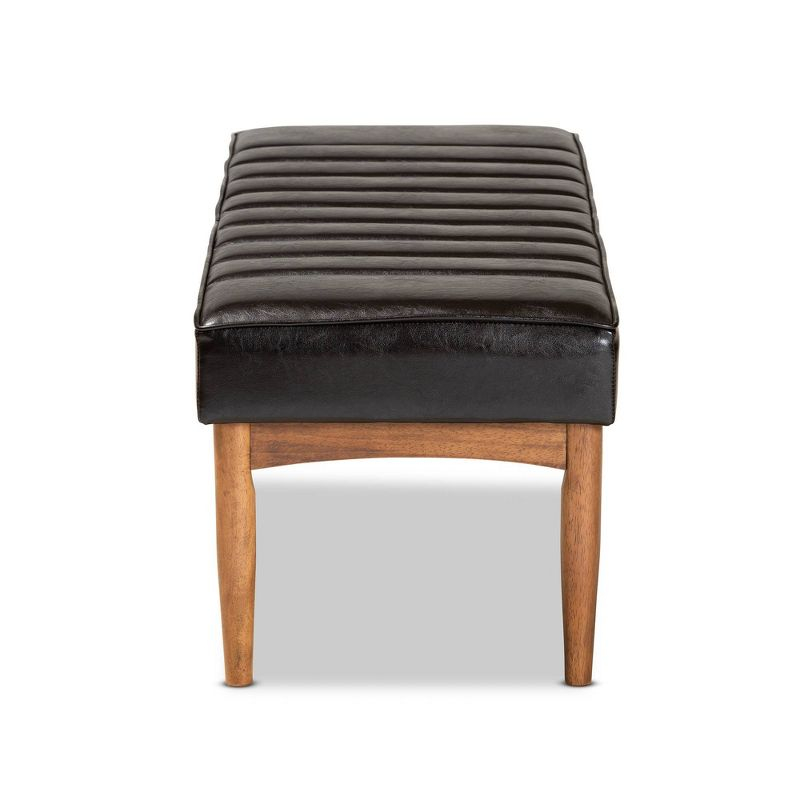 Daymond Wood Dining Ottoman Dark Brown/Walnut Brown - Baxton Studio: Mid-Century Tufted, Faux Leather