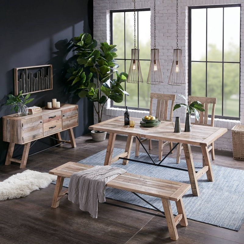 Ink+Ivy Sonoma Dining Bench Natural: Mid-Century Modern Pine & Metal Frame, Seats 2, 400lb Capacity