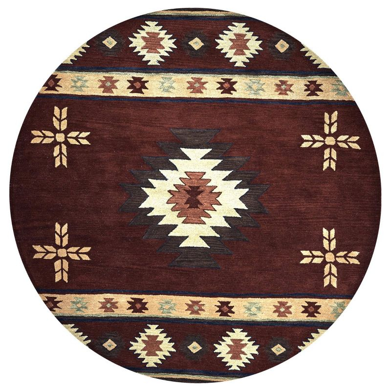 Alora Decor 8'x8' Ryder Southwest Round Area Rug Burgundy