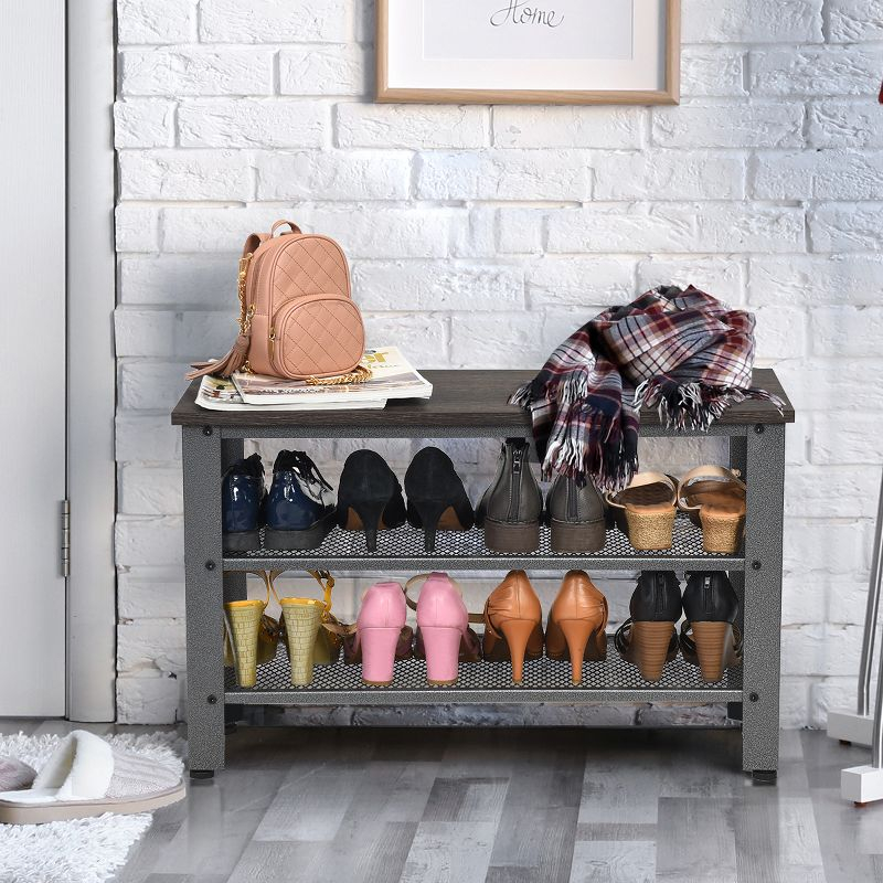 Tangkula 3-Tier Industrial Shoe Rack Entryway Bench with Mesh Storage Shelf