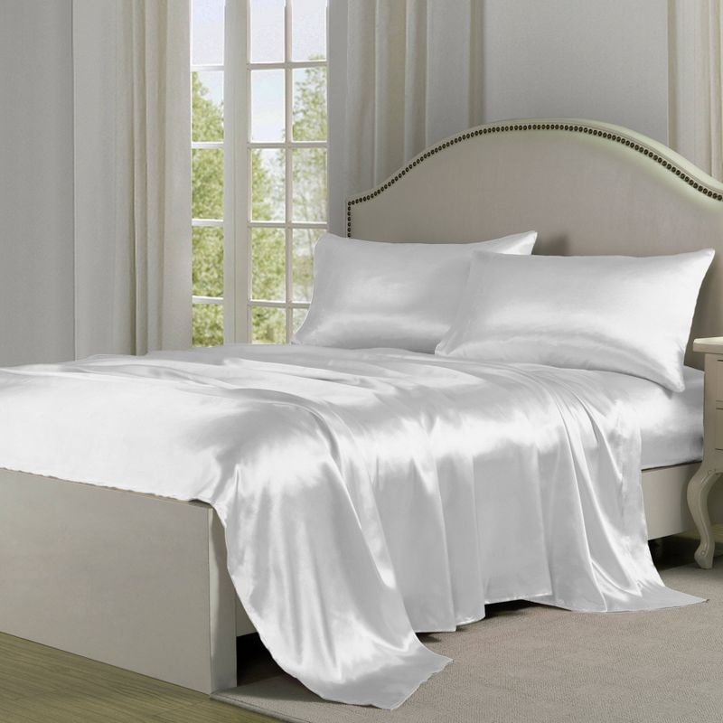 Queen Satin Sheet Set White - Belles & Whistles