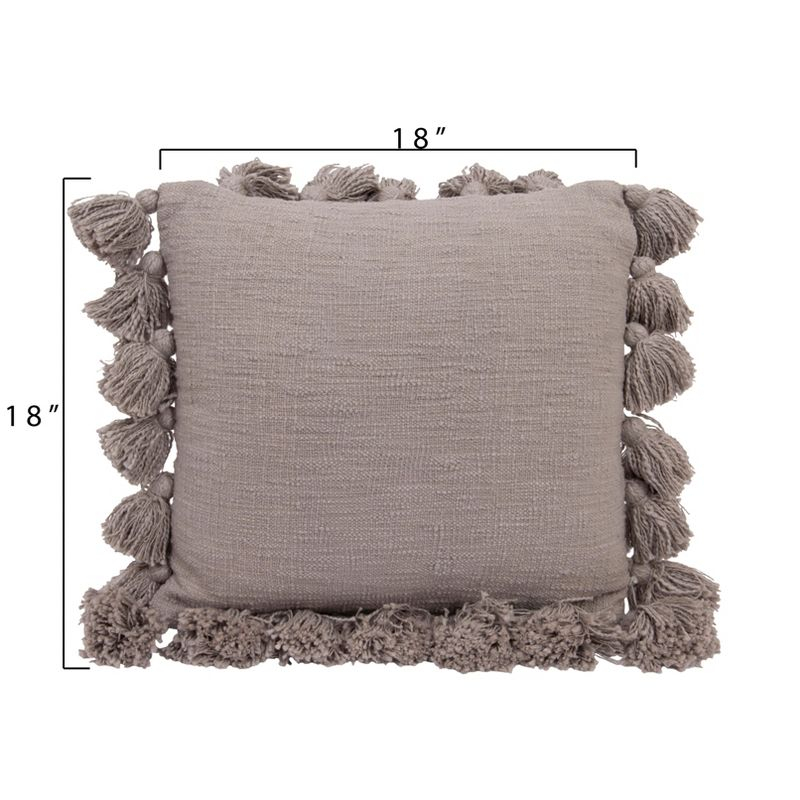 Storied Home Woven Cotton Slub Pillow with Tassels, Grey