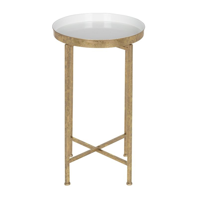 Kate and Laurel Celia Round Metal Tea Table, 14x14x25.75, Gold and White