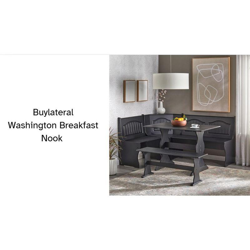 Buylateral 3pc Washington Farmhouse Solid Wood Breakfast Nook Dining Set White/Dark Walnut: L-Shaped, Solid Pine, Storage Bench