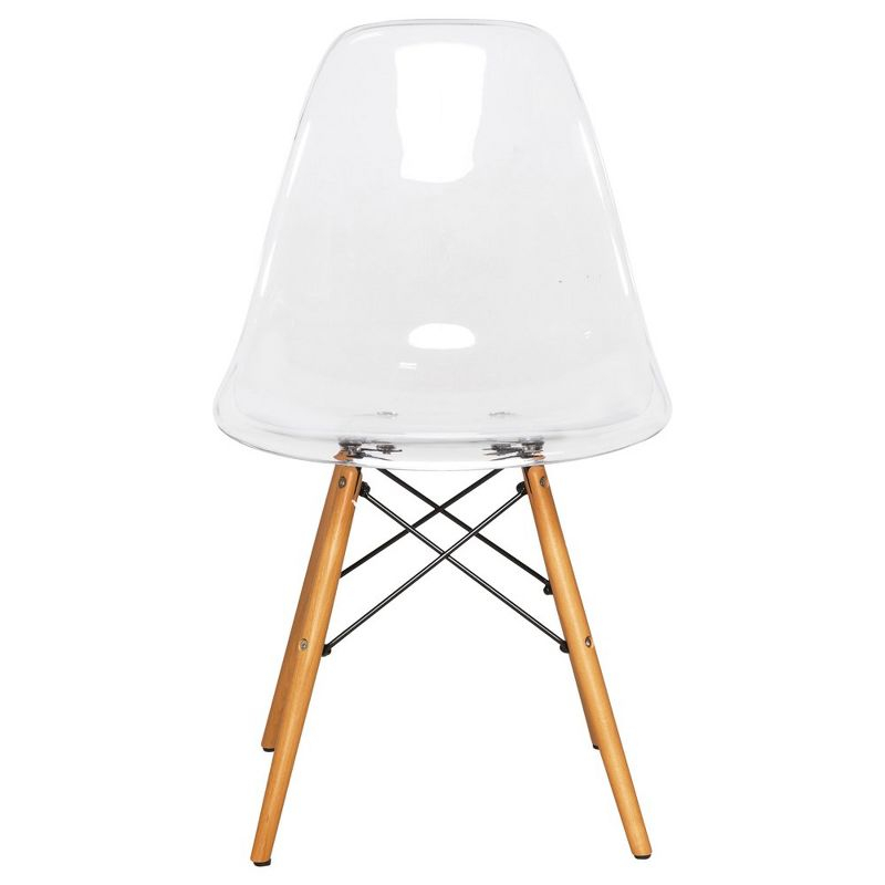 LeisureMod Cresco Mid-Century Modern Acrylic Dining Chair with Wooden Dowel Eiffel Legs – Kitchen & Dining Room Chair, Clear