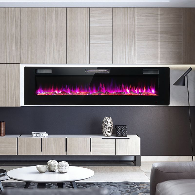 Costway 68'' Ultra-Thin Electric Fireplace Recessed Wall Mounted W/Crystal Log Decoration