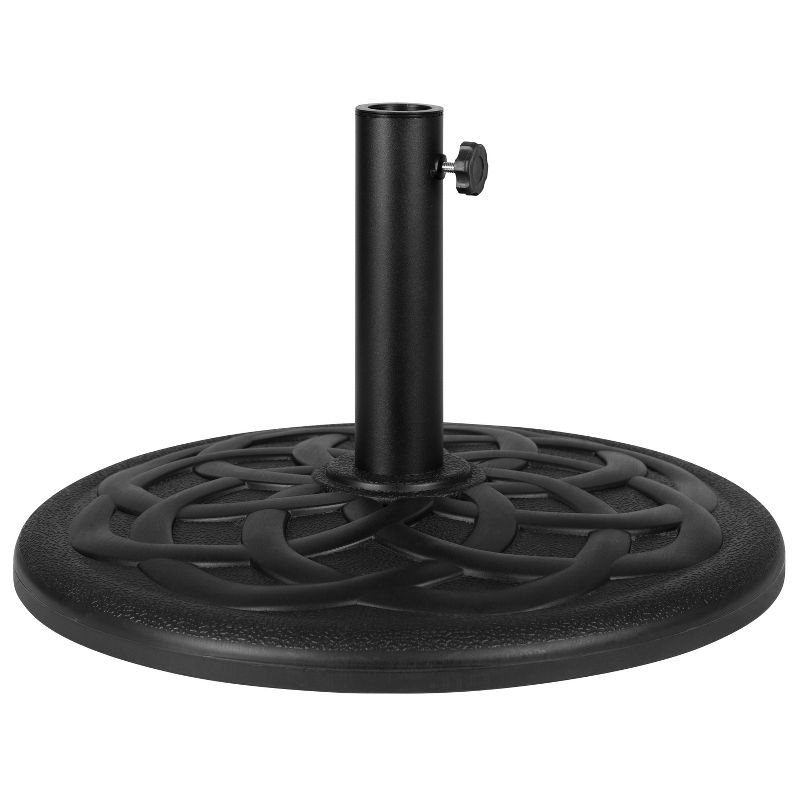 Emma and Oliver Universal Black Cement Patio Umbrella Base - Weatherproof - 19.25" Diameter