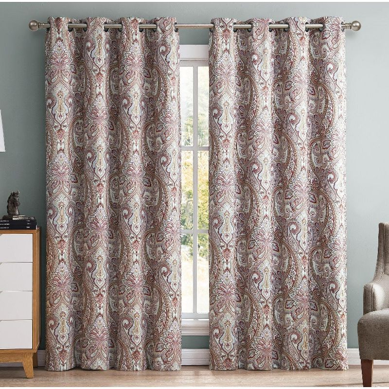 HLC.ME Paris Paisley Decorative Print Damask Pattern Light Reducing Grommet Window Curtain Panels for Bedroom, Set of 2 - Spice, 50 W x 84 L