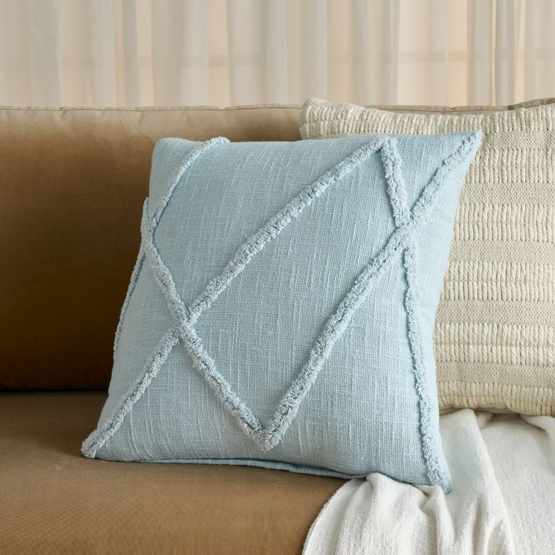 Mina Victory Lifestyle Distressed Diamond 18" x 18" Light Blue Indoor Throw Pillow