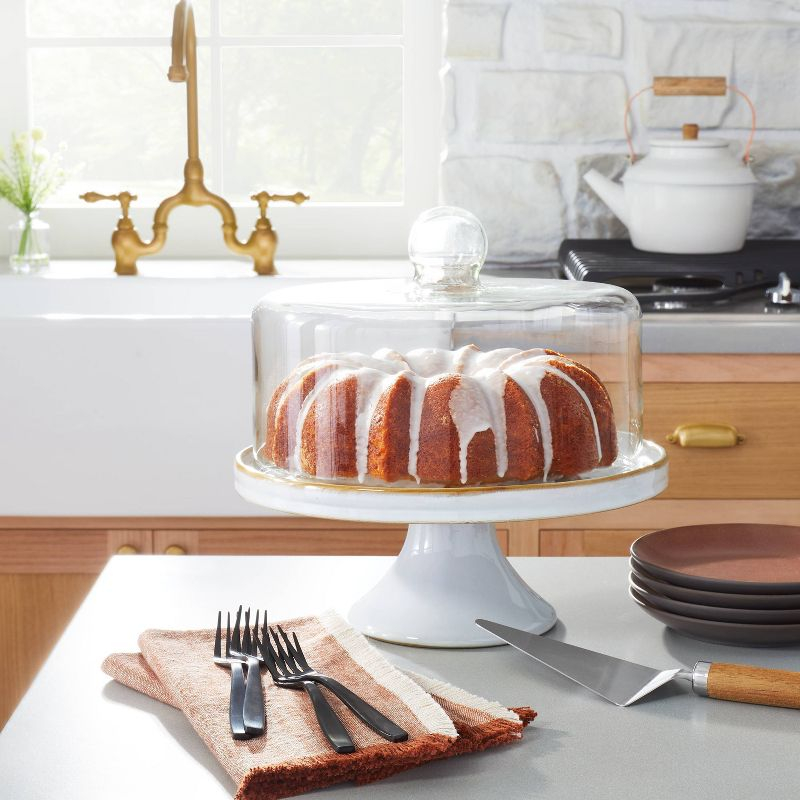 Stoneware Reactive Glaze Cake Stand with Glass Cloche - Hearth & Hand™ with Magnolia