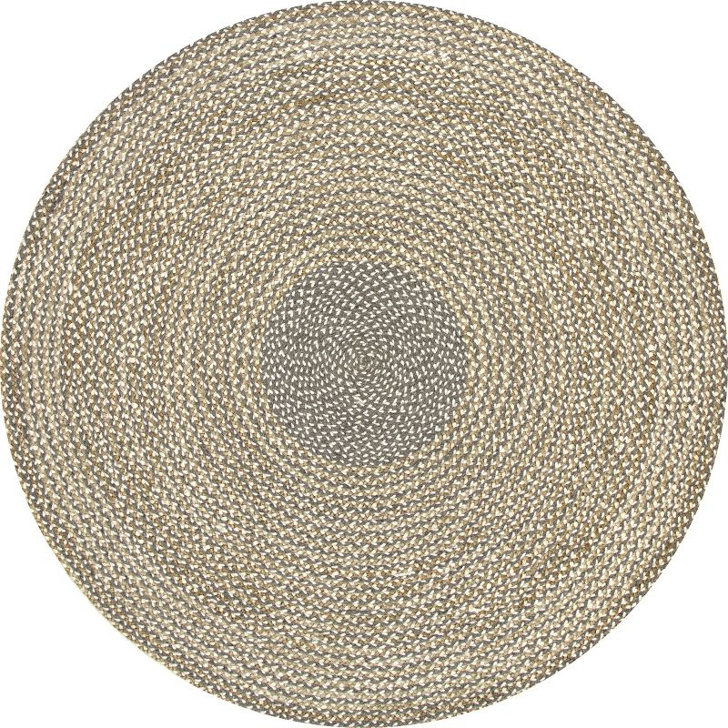 Nuloom Draya Solid 6 Round Wool Jute Indoor Area Rug for Dining Room Rug Neutral Rug Living Room Rug Kitchen, Grey/Ivory