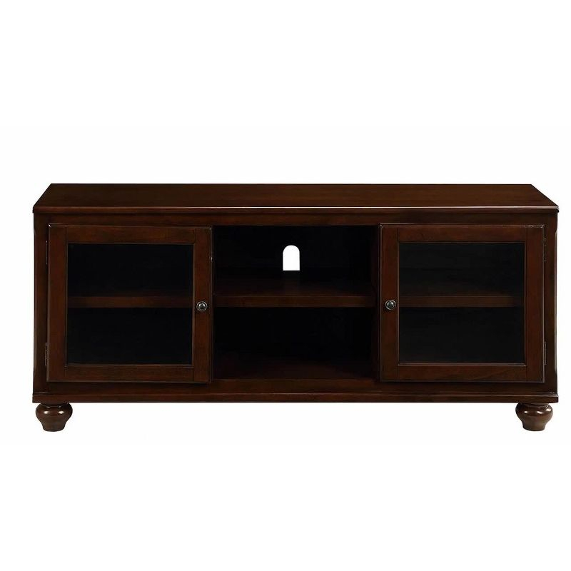 58" Dita TV Stand for TVs up to 59" Walnut - Acme Furniture: Glass Doors, Open Compartments, No Assembly Required