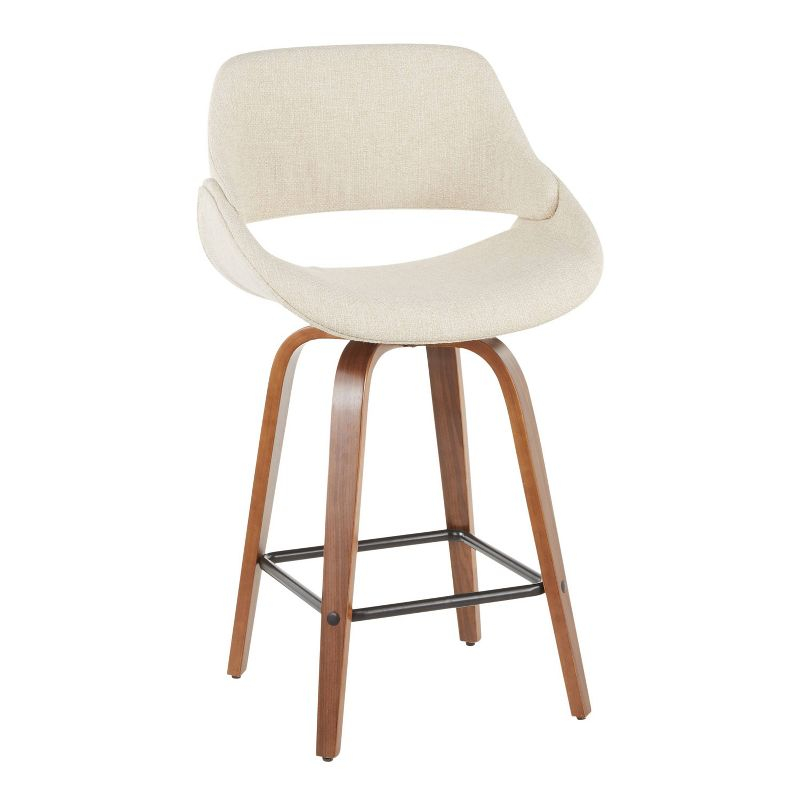 Set of 2 Fabrico Mid-Century Modern Counter Height Barstools Cream - LumiSource: Walnut Swivel Legs, Polyester Upholstery