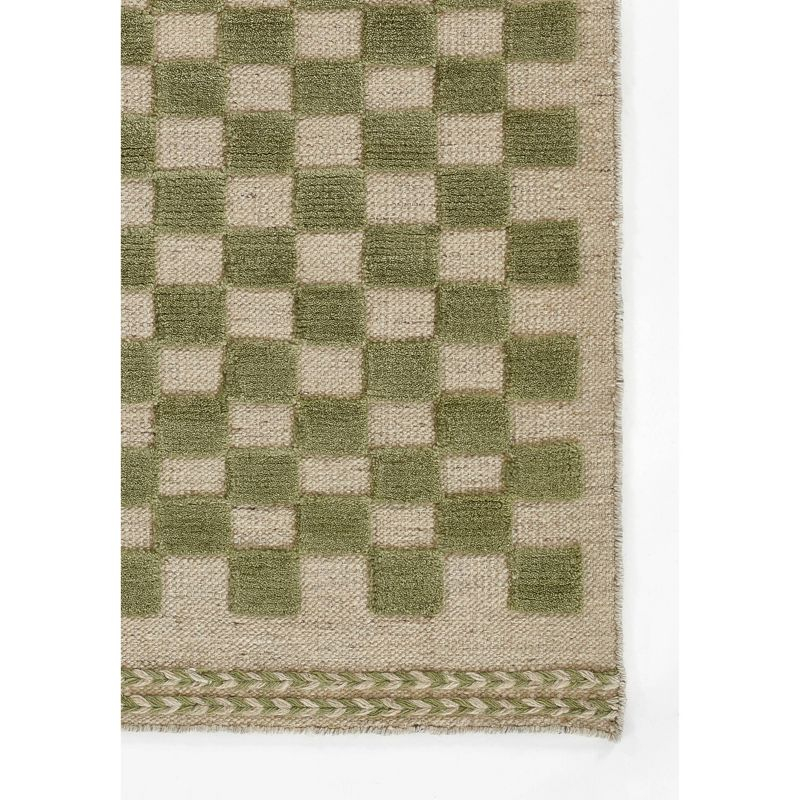 Momeni 5'x8' Willow Check Handwoven Area Rug Green: Wool, Classic Pattern, Low Pile, Indoor Use, Handmade
