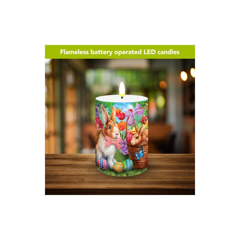 Briarwood Lane Spring Easter Flameless Candle 6x3 Bunnies and Basket Flameless Candle with Timer for Easter