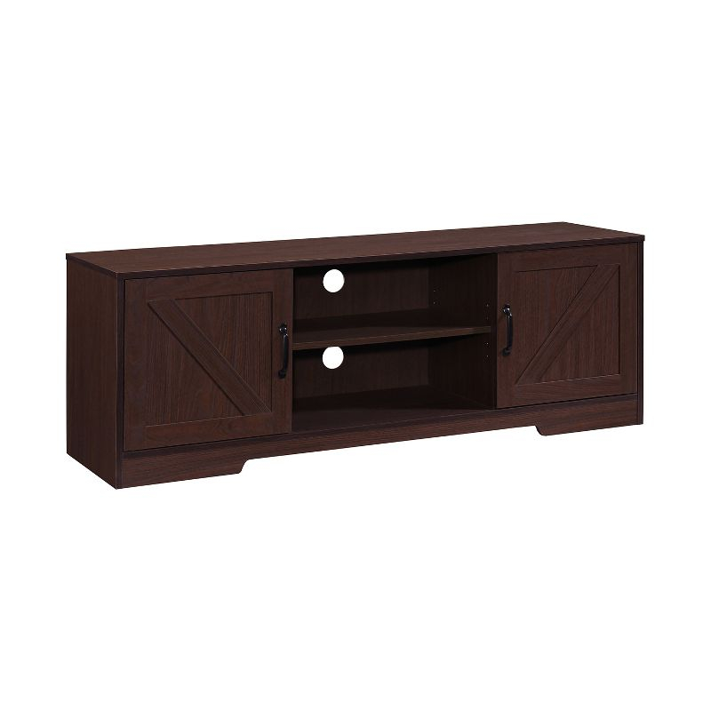 AndMakers 59 in. Farmhouse Walnut TV Stand For TVs Up To 59" with 2 Storage Cabinets, Wood Barn Door Media Television Console Table With Storage