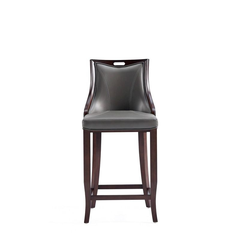 Manhattan Comfort Emperor Faux Leather Barstool Pebble Gray: Beechwood Legs, Upholstered, Fixed Height 27"